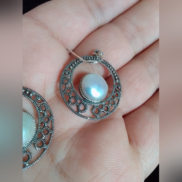 Vintage Sterling Silver Earrings With Real pearl - Picture 4 of 6